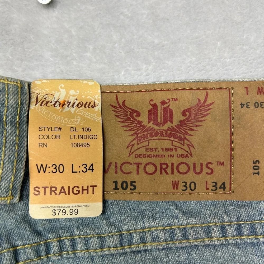 Victorious 105 Straight Fit Jeans‎ Men's Blue Denim Mid Rise Classic - 30X35 NWT
